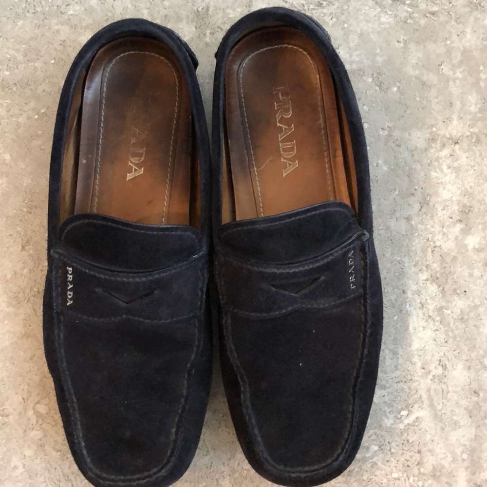 Prada black suede loafers